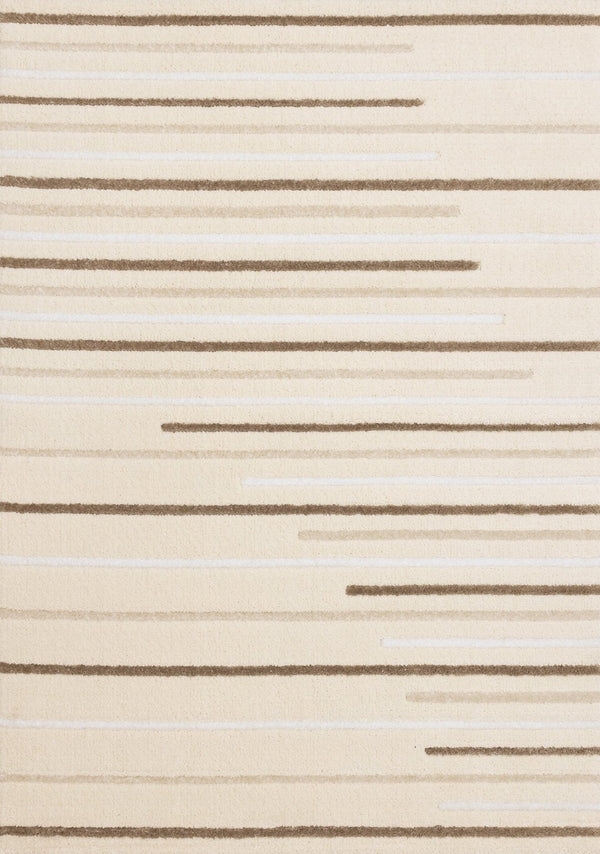 HomeRoots 5' Cream and Brown Striped Area Rug - Cozy, Stylish, and Durable for Modern Homes with Kids & Pets 5' X 8' 660009