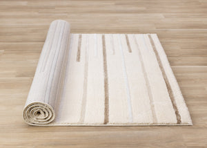HomeRoots 5' Cream and Brown Striped Area Rug - Cozy, Stylish, and Durable for Modern Homes with Kids & Pets 5' X 8' 660009