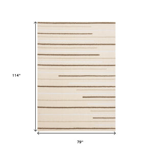 HomeRoots 5' Cream and Brown Striped Area Rug - Cozy, Stylish, and Durable for Modern Homes with Kids & Pets 7' X 10' 660010