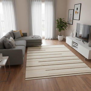 HomeRoots 5' Cream and Brown Striped Area Rug - Cozy, Stylish, and Durable for Modern Homes with Kids & Pets 7' X 10' 660010