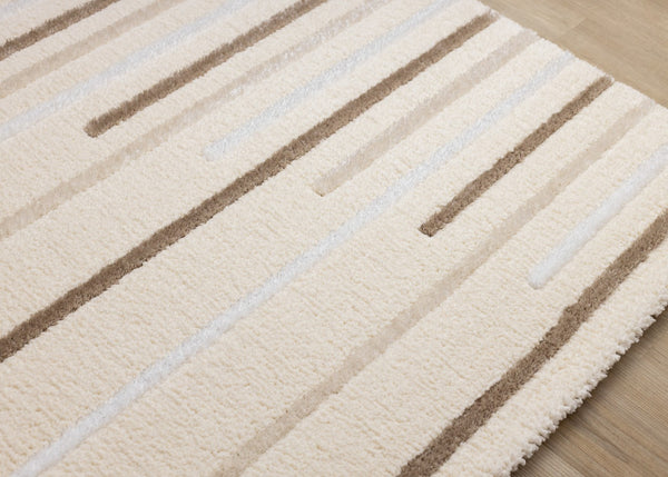 HomeRoots 5' Cream and Brown Striped Area Rug - Cozy, Stylish, and Durable for Modern Homes with Kids & Pets 7' X 10' 660010