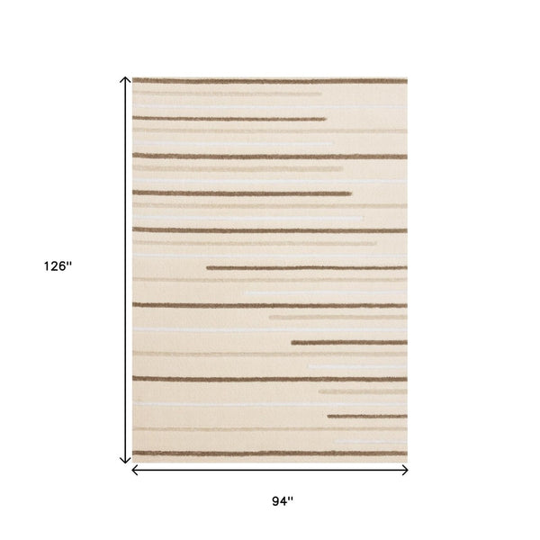 HomeRoots 5' Cream and Brown Striped Area Rug - Cozy, Stylish, and Durable for Modern Homes with Kids & Pets 8' X 11' 660011