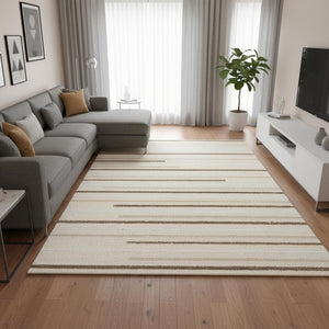 HomeRoots 5' Cream and Brown Striped Area Rug - Cozy, Stylish, and Durable for Modern Homes with Kids & Pets 8' X 11' 660011
