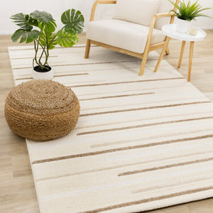 HomeRoots 5' Cream and Brown Striped Area Rug - Cozy, Stylish, and Durable for Modern Homes with Kids & Pets 8' X 11' 660011