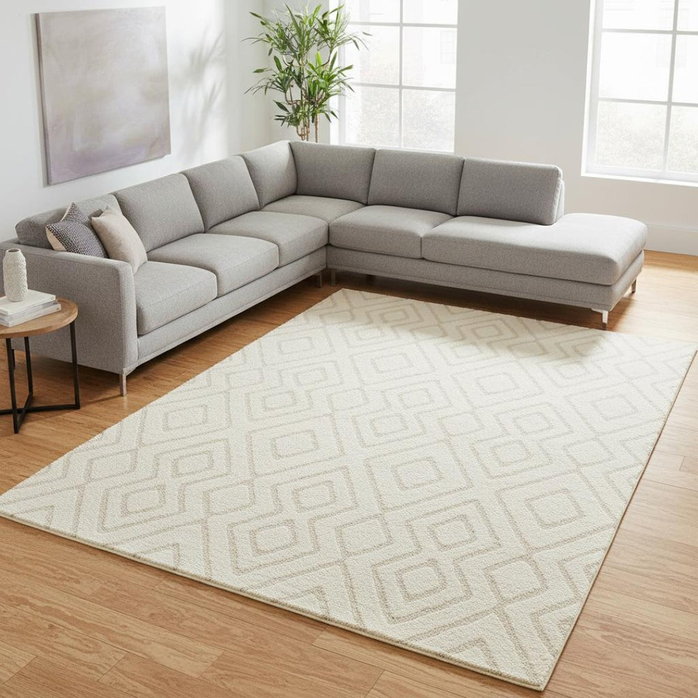 HomeRoots 5' Cream Area Rug - Luxurious Softness, Durable & Stain-Resistant for Elegant Home Décor & Comfort 8' X 11' 660014