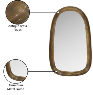 Meridian Furniture Auberge Antique Aluminum Rectangular Wall Mirror Slim Frame for Entryway or Bedroom Accent Brass Style A 66001Brass-M