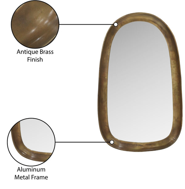 Meridian Furniture Auberge Antique Aluminum Rectangular Wall Mirror Slim Frame for Entryway or Bedroom Accent Brass Style A 66001Brass-M