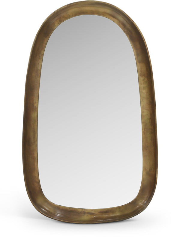 Meridian Furniture Auberge Antique Aluminum Rectangular Wall Mirror Slim Frame for Entryway or Bedroom Accent Brass Style A 66001Brass-M