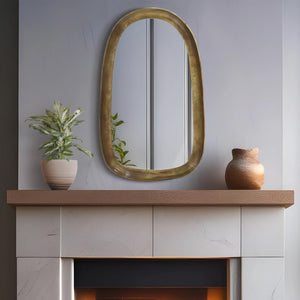 Meridian Furniture Auberge Antique Aluminum Rectangular Wall Mirror Slim Frame for Entryway or Bedroom Accent Brass Style A 66001Brass-M
