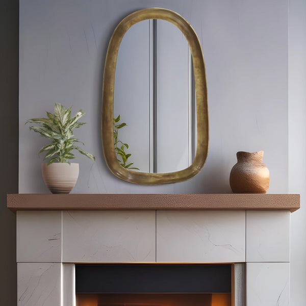 Meridian Furniture Auberge Antique Aluminum Rectangular Wall Mirror Slim Frame for Entryway or Bedroom Accent Brass Style A 66001Brass-M