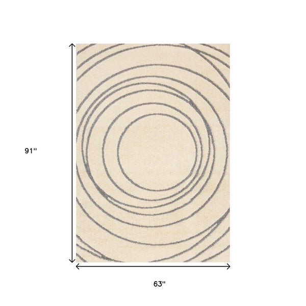 HomeRoots 5' Cream and Gray Abstract Area Rug - Modern Design, Soft High-Pile, Stain-Resistant for Any Space 5' X 8' 660021