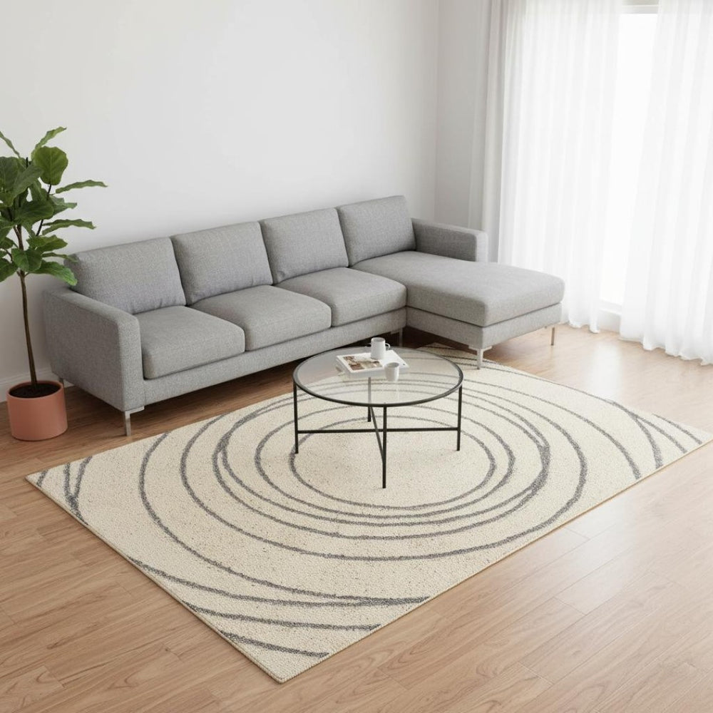 HomeRoots 5' Cream and Gray Abstract Area Rug - Modern Design, Soft High-Pile, Stain-Resistant for Any Space 8' X 11' 660022