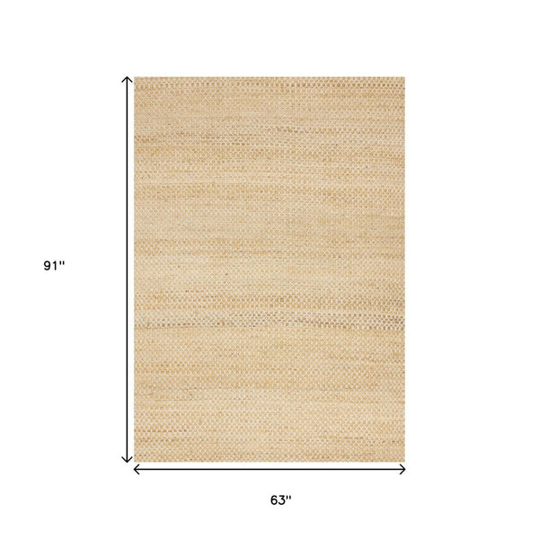 HomeRoots 5' Hand-Woven Jute Geometric Area Rug in Beige and Cream – Durable, Stylish, Perfect for Any Room 5' X 8' 660023