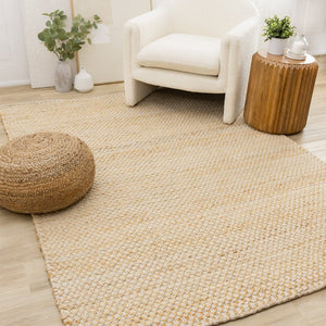 HomeRoots 5' Hand-Woven Jute Geometric Area Rug in Beige and Cream – Durable, Stylish, Perfect for Any Room 8' X 11' 660024