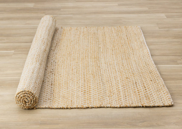 HomeRoots 5' Hand-Woven Jute Geometric Area Rug in Beige and Cream – Durable, Stylish, Perfect for Any Room 8' X 11' 660024