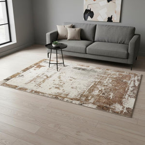HomeRoots 5' Abstract Beige and Brown Area Rug - Stylish, Durable Design for Modern Homes with Kids and Pets 5' X 8' 660029