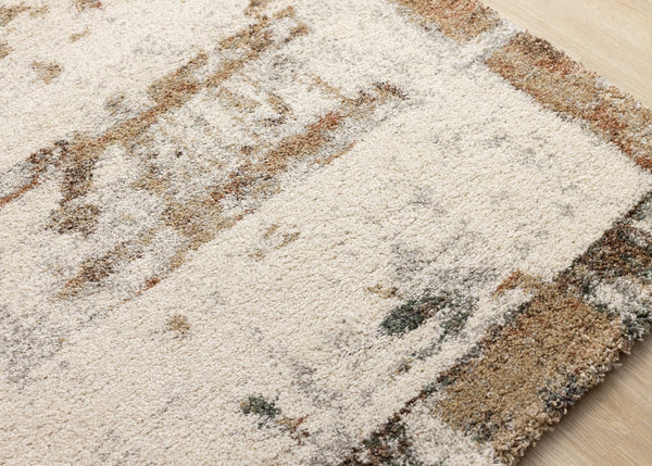 HomeRoots 5' Abstract Beige and Brown Area Rug - Stylish, Durable Design for Modern Homes with Kids and Pets 5' X 8' 660029