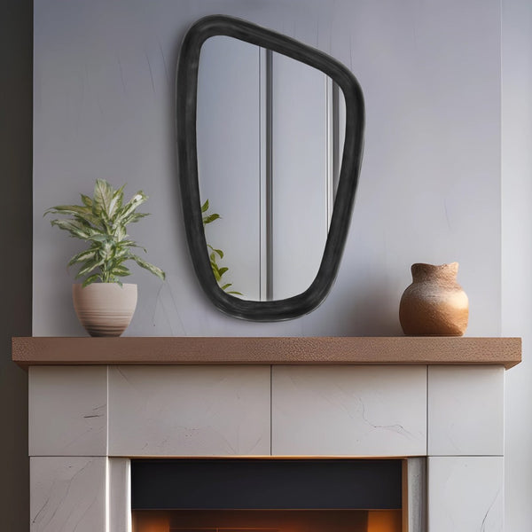 Meridian Furniture Auberge Antique Aluminum Rectangular Wall Mirror Slim Frame for Entryway or Bedroom Accent Black Style B 66002Black-M