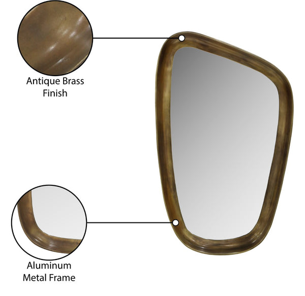 Meridian Furniture Auberge Antique Aluminum Rectangular Wall Mirror Slim Frame for Entryway or Bedroom Accent Brass Style B 66002Brass-M