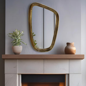 Meridian Furniture Auberge Antique Aluminum Rectangular Wall Mirror Slim Frame for Entryway or Bedroom Accent Brass Style B 66002Brass-M