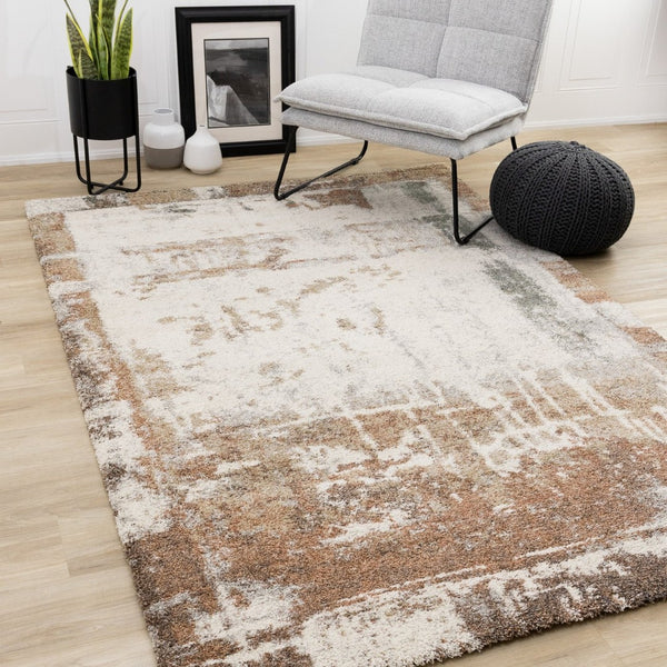 HomeRoots 5' Abstract Beige and Brown Area Rug - Stylish, Durable Design for Modern Homes with Kids and Pets 8' X 11' 660030