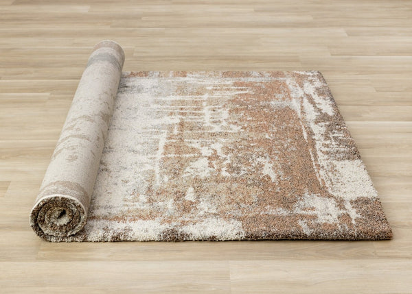 HomeRoots 5' Abstract Beige and Brown Area Rug - Stylish, Durable Design for Modern Homes with Kids and Pets 8' X 11' 660030