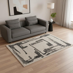 HomeRoots 5' Contemporary Beige and Black Abstract Area Rug – Plush, Durable, Perfect for Modern Homes 5' X 8' 660031