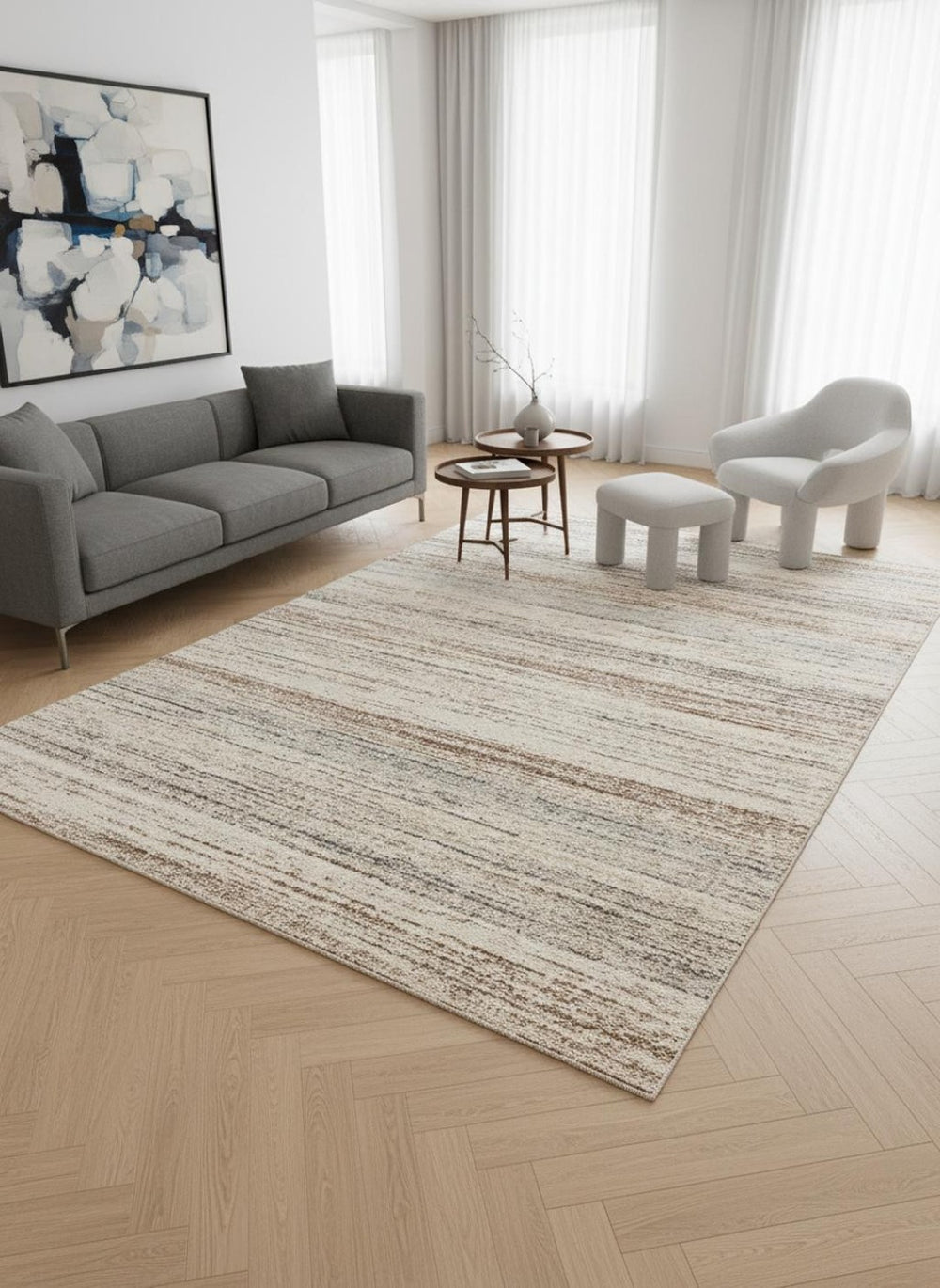 HomeRoots 5' Modern White and Orange Abstract Area Rug - Stylish, Durable, Soft Pile for High-Traffic Spaces 5' X 8' 660033