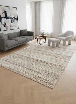 HomeRoots 5' Modern White and Orange Abstract Area Rug - Stylish, Durable, Soft Pile for High-Traffic Spaces 5' X 8' 660033