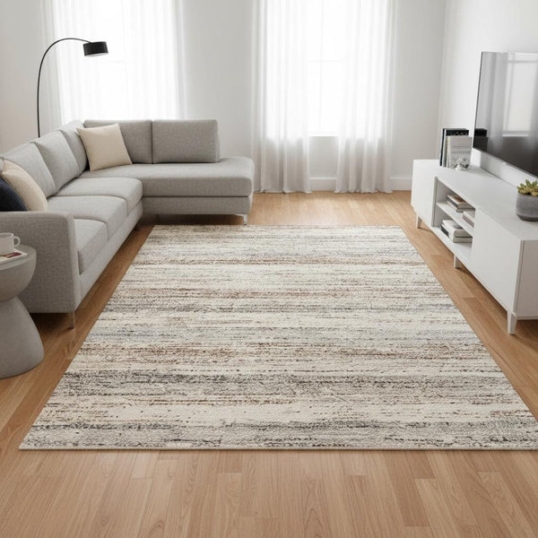 HomeRoots 5' Modern White and Orange Abstract Area Rug - Stylish, Durable, Soft Pile for High-Traffic Spaces 8' X 11' 660034