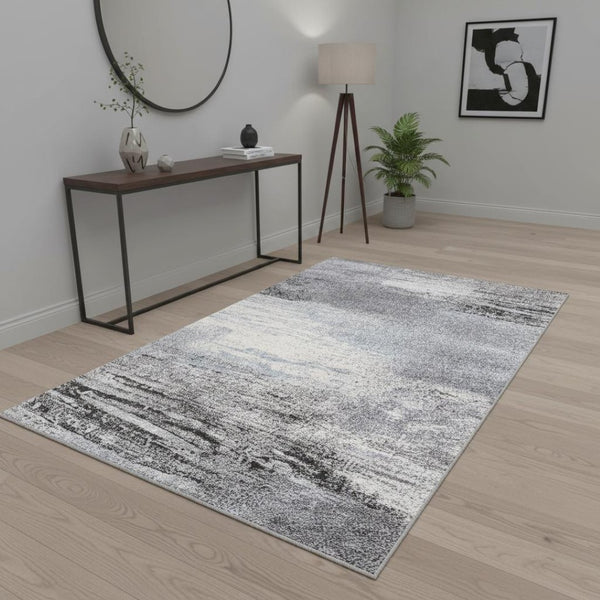 HomeRoots 4' Modern Abstract Area Rug in White and Gray - Soft, Durable, and Stain-Resistant Stylish Floor Accent 4' X 6' 660035