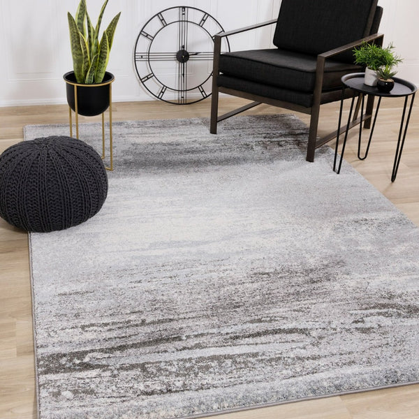 HomeRoots 4' Modern Abstract Area Rug in White and Gray - Soft, Durable, and Stain-Resistant Stylish Floor Accent 4' X 6' 660035