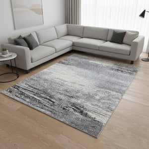 HomeRoots 4' Modern Abstract Area Rug in White and Gray - Soft, Durable, and Stain-Resistant Stylish Floor Accent 7' X 10' 660037