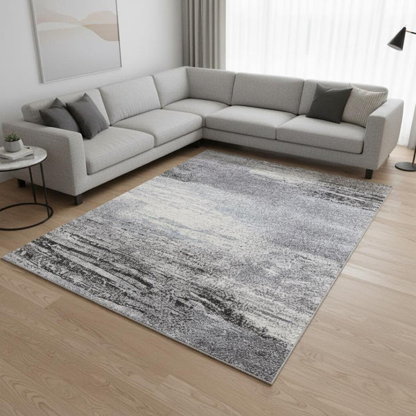 HomeRoots 4' Modern Abstract Area Rug in White and Gray - Soft, Durable, and Stain-Resistant Stylish Floor Accent 7' X 10' 660037