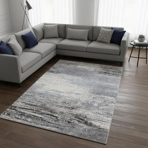 HomeRoots 4' Modern Abstract Area Rug in White and Gray - Soft, Durable, and Stain-Resistant Stylish Floor Accent 8' X 11' 660038
