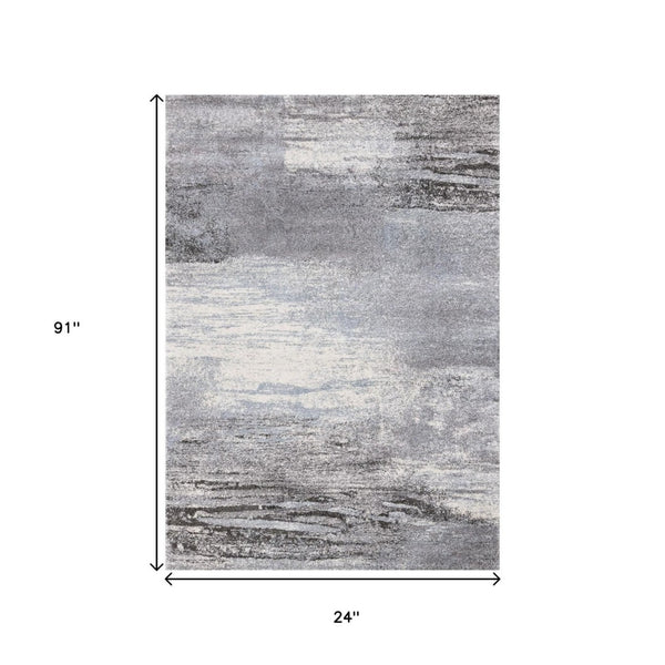 HomeRoots 4' Modern Abstract Area Rug in White and Gray - Soft, Durable, and Stain-Resistant Stylish Floor Accent 2' X 8' 660039