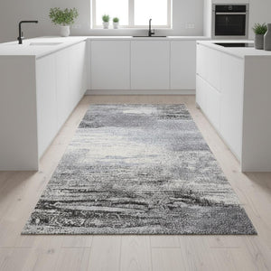 HomeRoots 4' Modern Abstract Area Rug in White and Gray - Soft, Durable, and Stain-Resistant Stylish Floor Accent 2' X 8' 660039