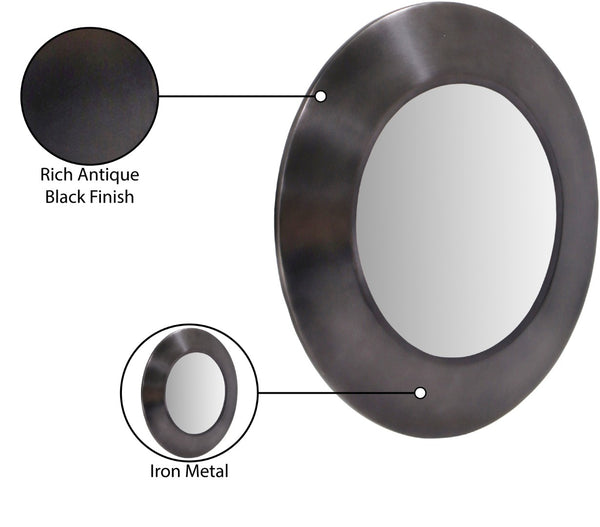 Meridian Furniture Sphere Round Iron Wall Mirror Open Frame Sculptural Accent for Entryways and Living Rooms Black 24 inches 66003Black-24M