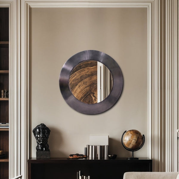 Meridian Furniture Sphere Round Iron Wall Mirror Open Frame Sculptural Accent for Entryways and Living Rooms Black 24 inches 66003Black-24M