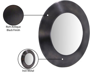 Meridian Furniture Sphere Round Iron Wall Mirror Open Frame Sculptural Accent for Entryways and Living Rooms Black 30 inches 66003Black-30M