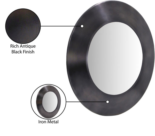 Meridian Furniture Sphere Round Iron Wall Mirror Open Frame Sculptural Accent for Entryways and Living Rooms Black 30 inches 66003Black-30M