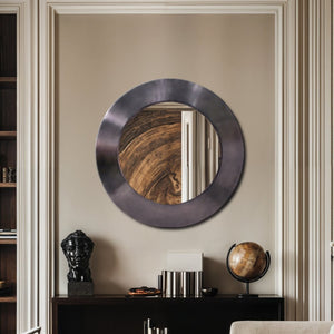 Meridian Furniture Sphere Round Iron Wall Mirror Open Frame Sculptural Accent for Entryways and Living Rooms Black 30 inches 66003Black-30M