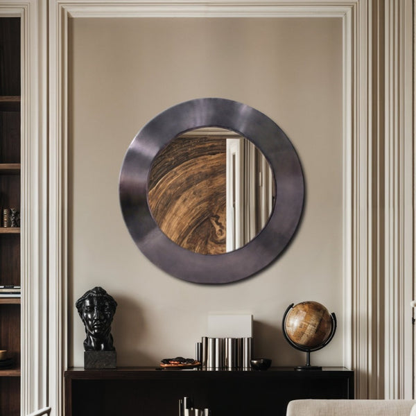 Meridian Furniture Sphere Round Iron Wall Mirror Open Frame Sculptural Accent for Entryways and Living Rooms Black 30 inches 66003Black-30M
