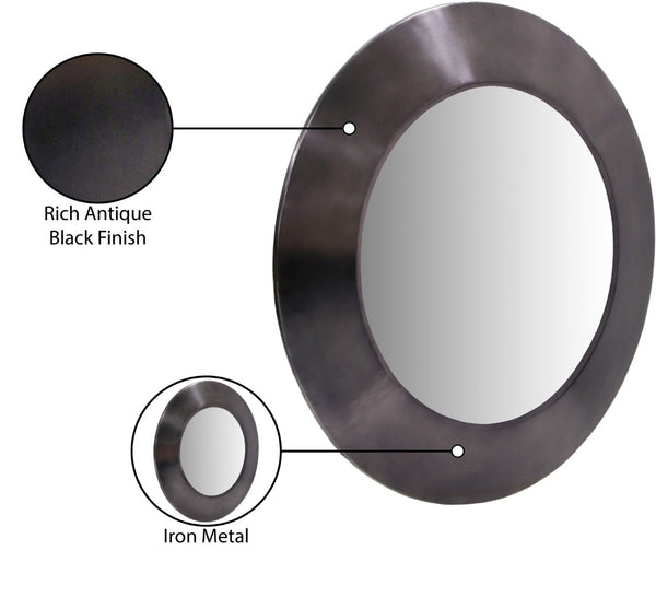 Meridian Furniture Sphere Round Iron Wall Mirror Open Frame Sculptural Accent for Entryways and Living Rooms Black 36 inches 66003Black-36M