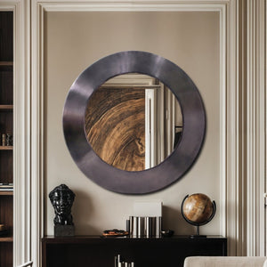 Meridian Furniture Sphere Round Iron Wall Mirror Open Frame Sculptural Accent for Entryways and Living Rooms Black 36 inches 66003Black-36M