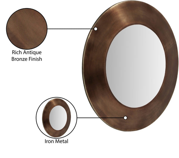 Meridian Furniture Sphere Round Iron Wall Mirror Open Frame Sculptural Accent for Entryways and Living Rooms Brown 24 inches 66003Brown-24M