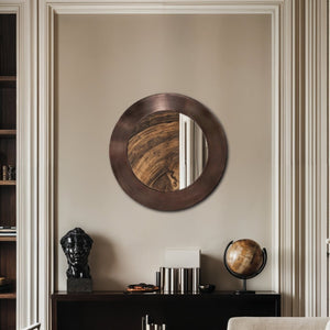 Meridian Furniture Sphere Round Iron Wall Mirror Open Frame Sculptural Accent for Entryways and Living Rooms Brown 24 inches 66003Brown-24M