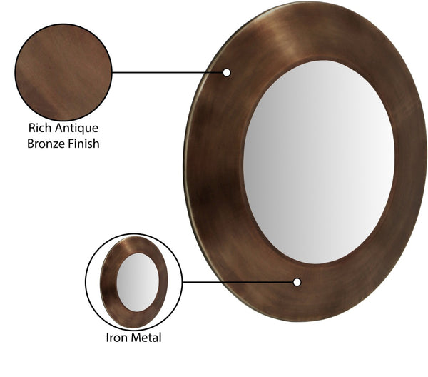Meridian Furniture Sphere Round Iron Wall Mirror Open Frame Sculptural Accent for Entryways and Living Rooms Brown 30 inches 66003Brown-30M