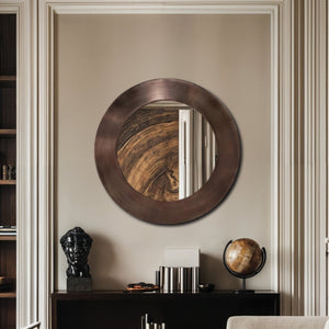 Meridian Furniture Sphere Round Iron Wall Mirror Open Frame Sculptural Accent for Entryways and Living Rooms Brown 30 inches 66003Brown-30M