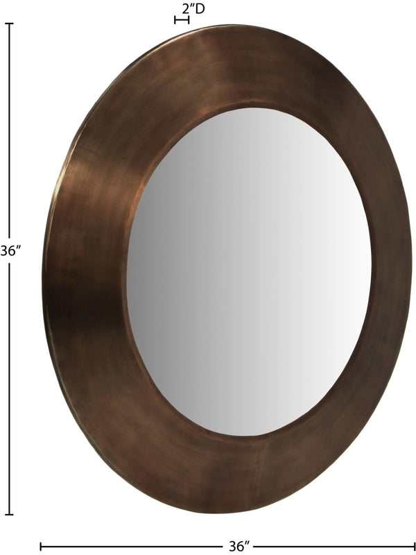 Meridian Furniture Sphere Round Iron Wall Mirror Open Frame Sculptural Accent for Entryways and Living Rooms Brown 36 inches 66003Brown-36M